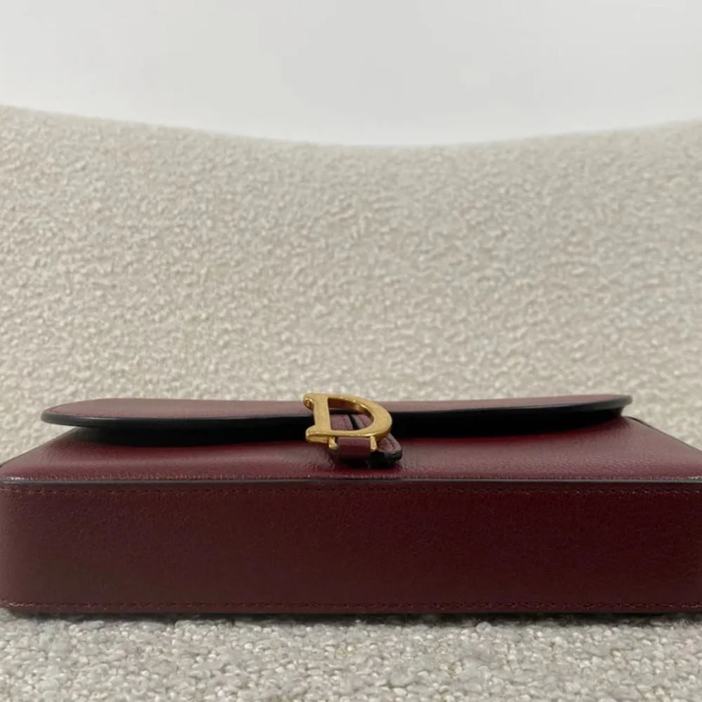 Authentic Pre-Owned Dior Medium Saddle Pouch with Chain Burgundy Goatskin - Picture 5 of 16